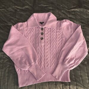 Who What Wear Purple V-Neck Sweater with Cable Knit Design